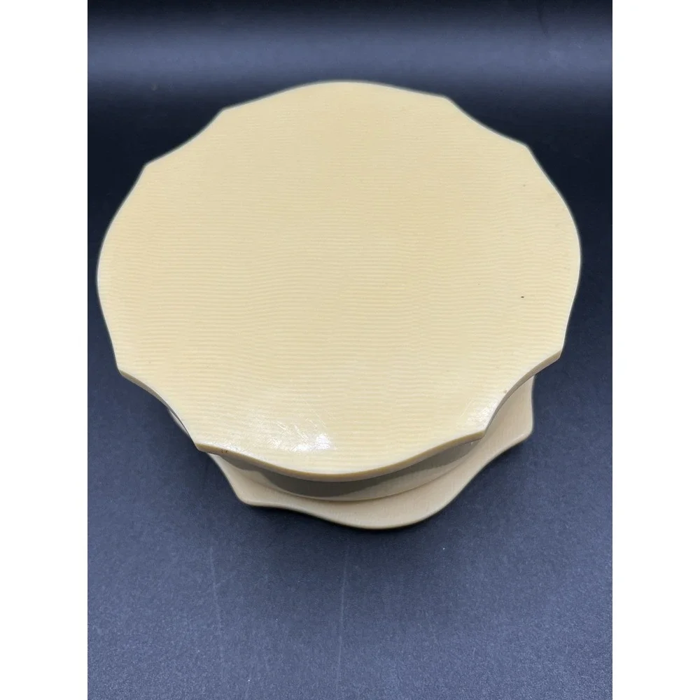 Vtg Antique Tan Celluloid Hair Receiver Vanity Dresser Decor Shabby Chic Octagon